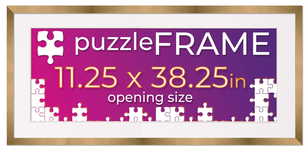 Bronze Wood Puzzle Frame Kit with Glue Sheets, White Mat, Backing, UV Acrylic - Available in 20 Popular Sizes